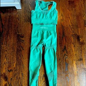 Koral sports bra in medium with matching leggings in small beautiful green